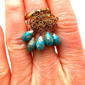Adjustable Dangly Pinky Ring, Teardrop Glass Beads